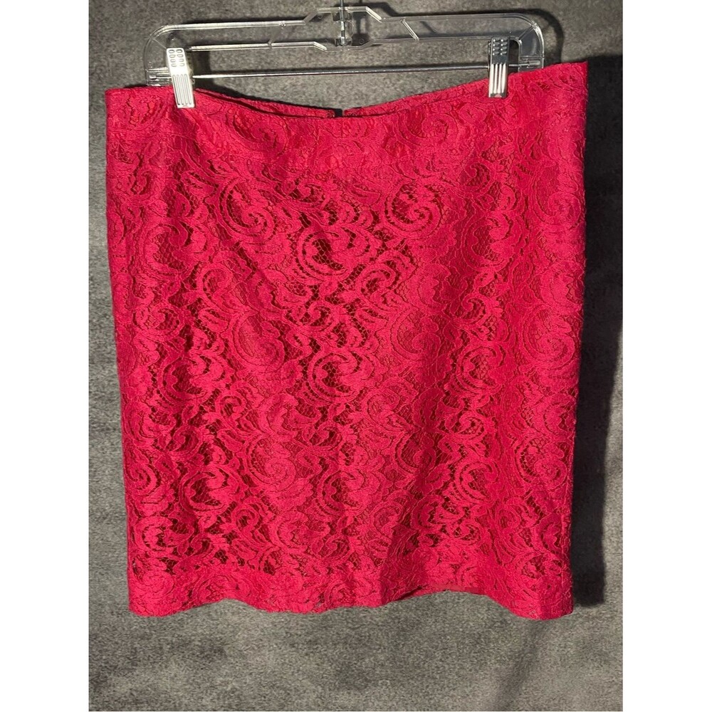 Merona Pink Lace Pencil Skirt Size 14 Back Zip Lined Floral Evening Knee Length